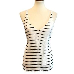 Shona Joy Navy and White Striped Pleated Chiffon Camisole Tank Top Size 4